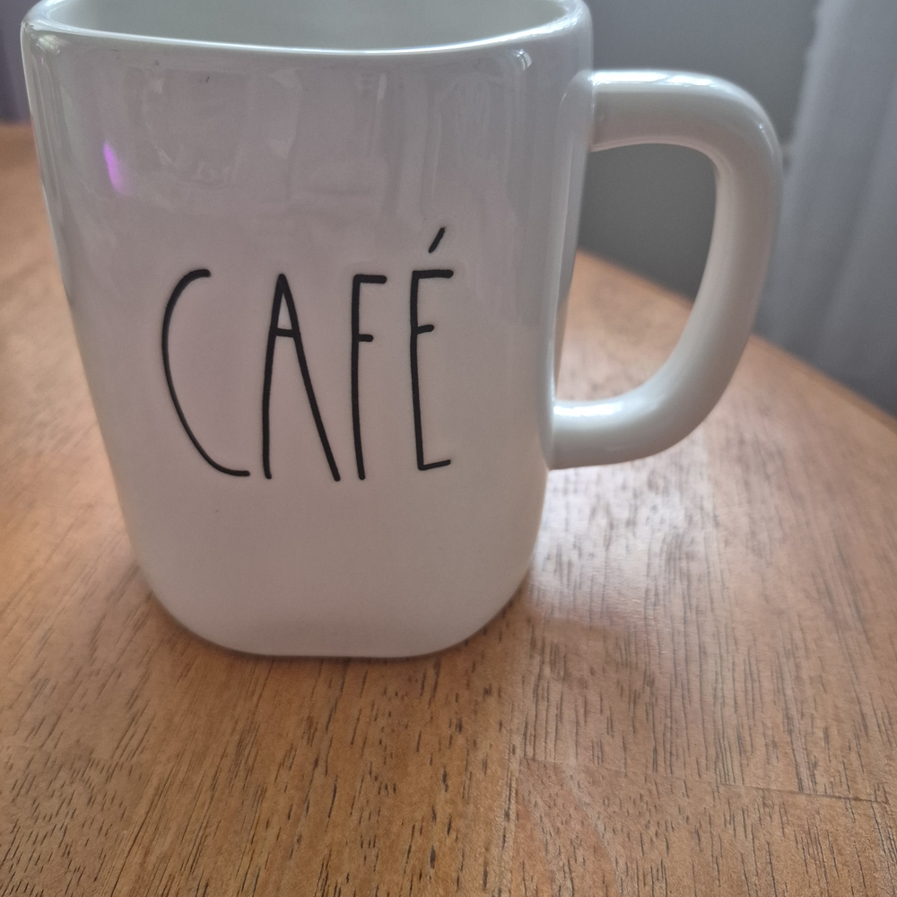 Rae Dunn White Café Mug EUC